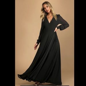 Lulu’s My Whole Heart Black Maxi Wrap dress NWT